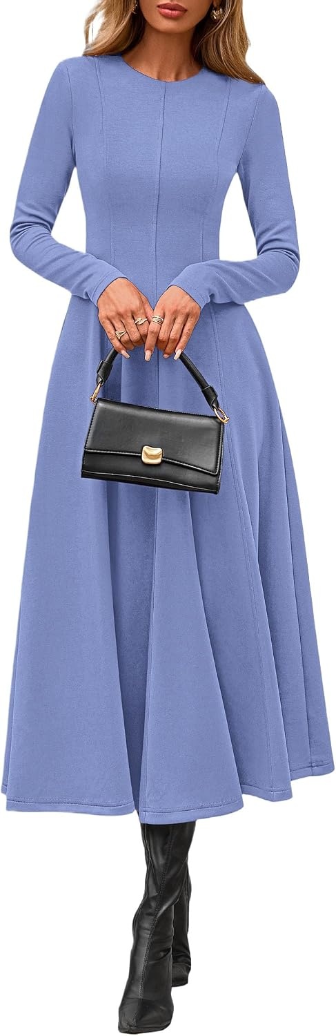 image:imagePRETTYGARDEN Womens Fall Long Sleeve A Line Midi Elegant Cocktail DressBlue