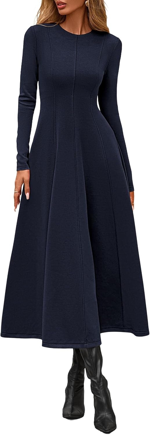 image:imagePRETTYGARDEN Womens Fall Long Sleeve A Line Midi Elegant Cocktail DressDark Blue