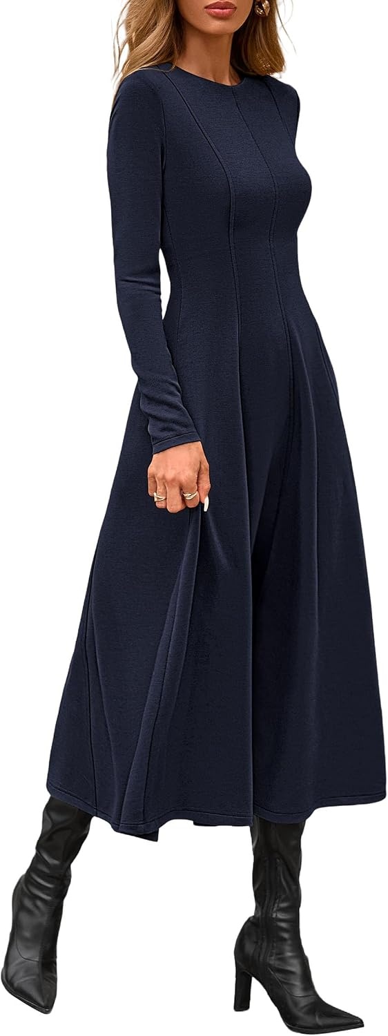 image:imagePRETTYGARDEN Womens Fall Long Sleeve A Line Midi Elegant Cocktail DressDark Blue