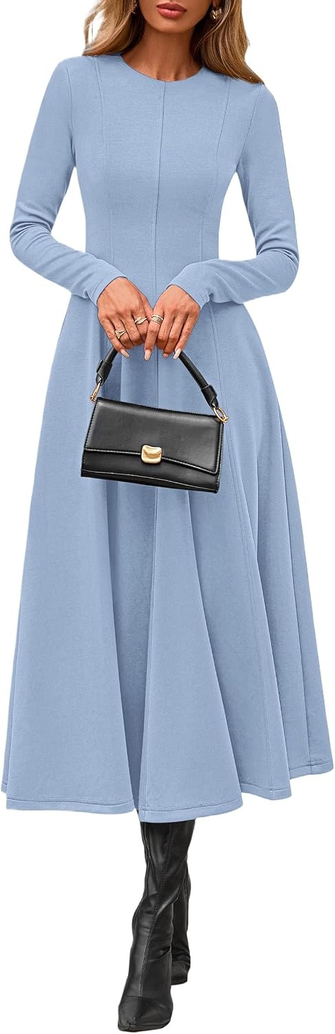 image:imagePRETTYGARDEN Womens Fall Long Sleeve A Line Midi Elegant Cocktail DressLight Blue