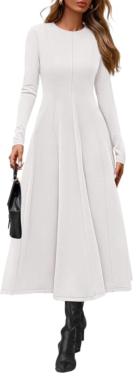 image:imagePRETTYGARDEN Womens Fall Long Sleeve A Line Midi Elegant Cocktail DressWhite