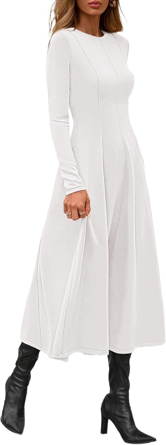 image:imagePRETTYGARDEN Womens Fall Long Sleeve A Line Midi Elegant Cocktail DressWhite