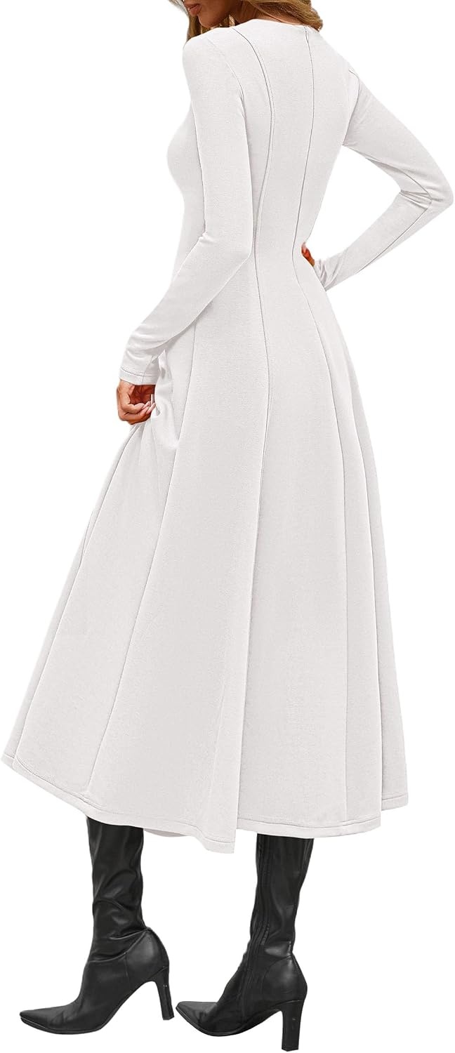 image:imagePRETTYGARDEN Womens Fall Long Sleeve A Line Midi Elegant Cocktail DressWhite