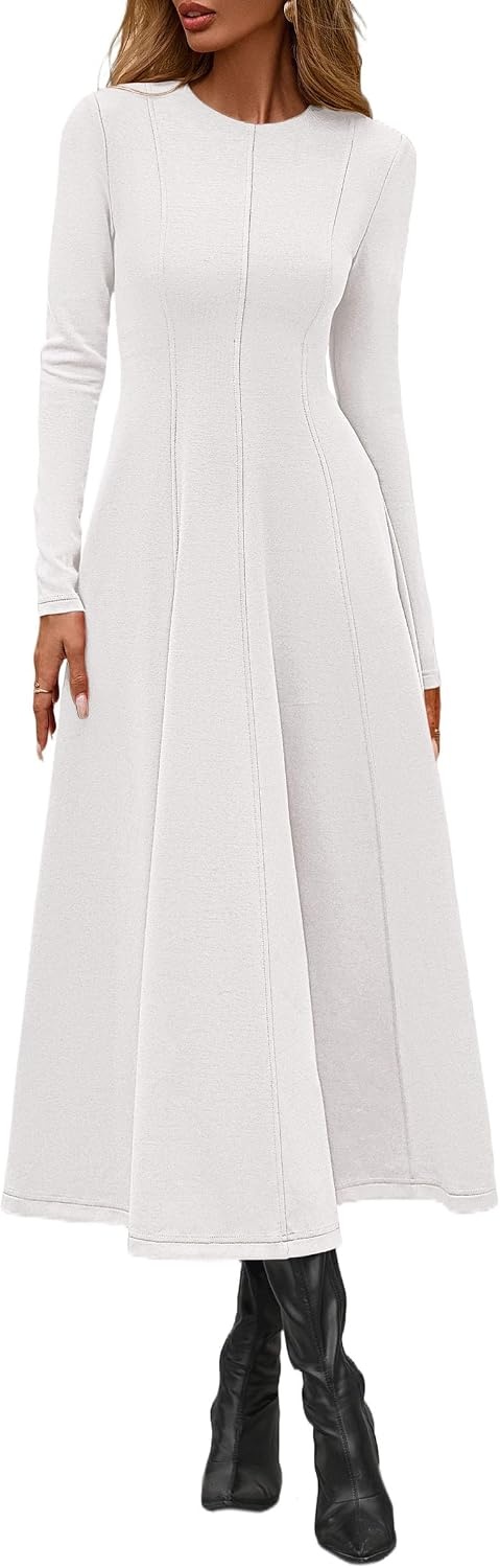 image:imagePRETTYGARDEN Womens Fall Long Sleeve A Line Midi Elegant Cocktail DressWhite