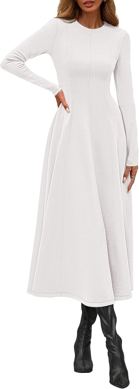 image:imagePRETTYGARDEN Womens Fall Long Sleeve A Line Midi Elegant Cocktail DressWhite