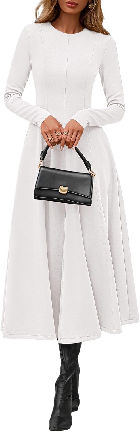 image:imagePRETTYGARDEN Womens Fall Long Sleeve A Line Midi Elegant Cocktail DressWhite