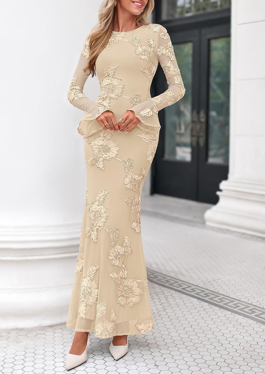 image:imagePRETTYGARDEN Womens Formal Floral Maxi Bodycon Wedding Guest Dresses 2026Apricot