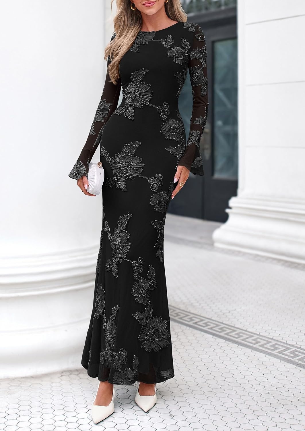 image:imagePRETTYGARDEN Womens Formal Floral Maxi Bodycon Wedding Guest Dresses 2026Black