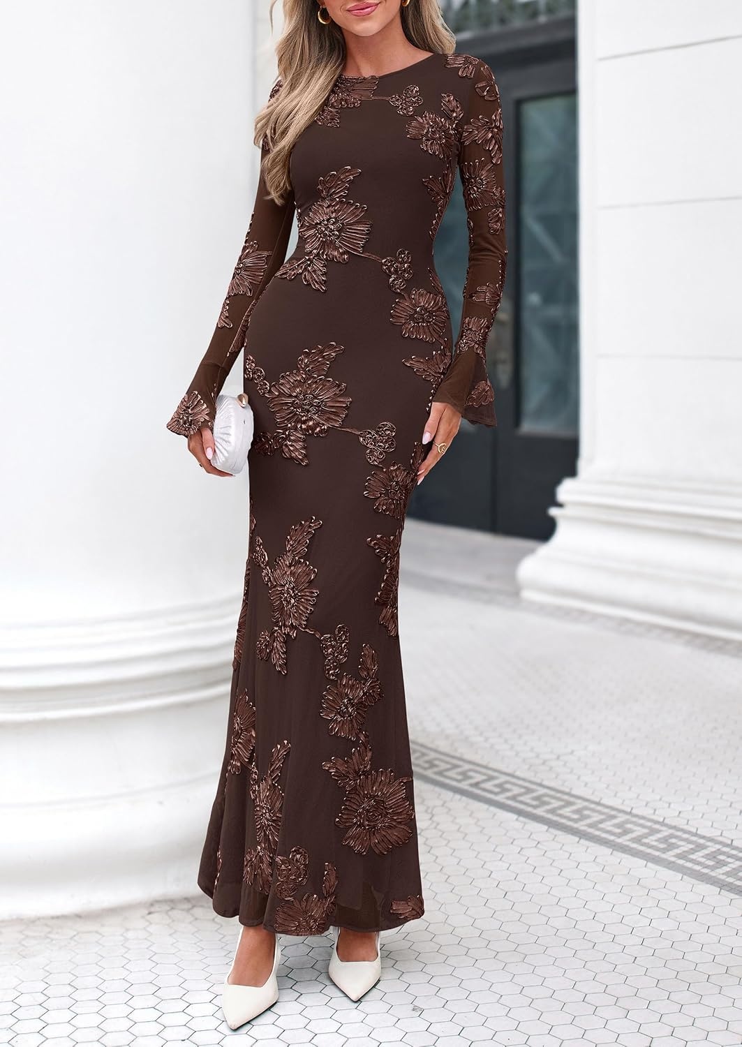 image:imagePRETTYGARDEN Womens Formal Floral Maxi Bodycon Wedding Guest Dresses 2026Brown