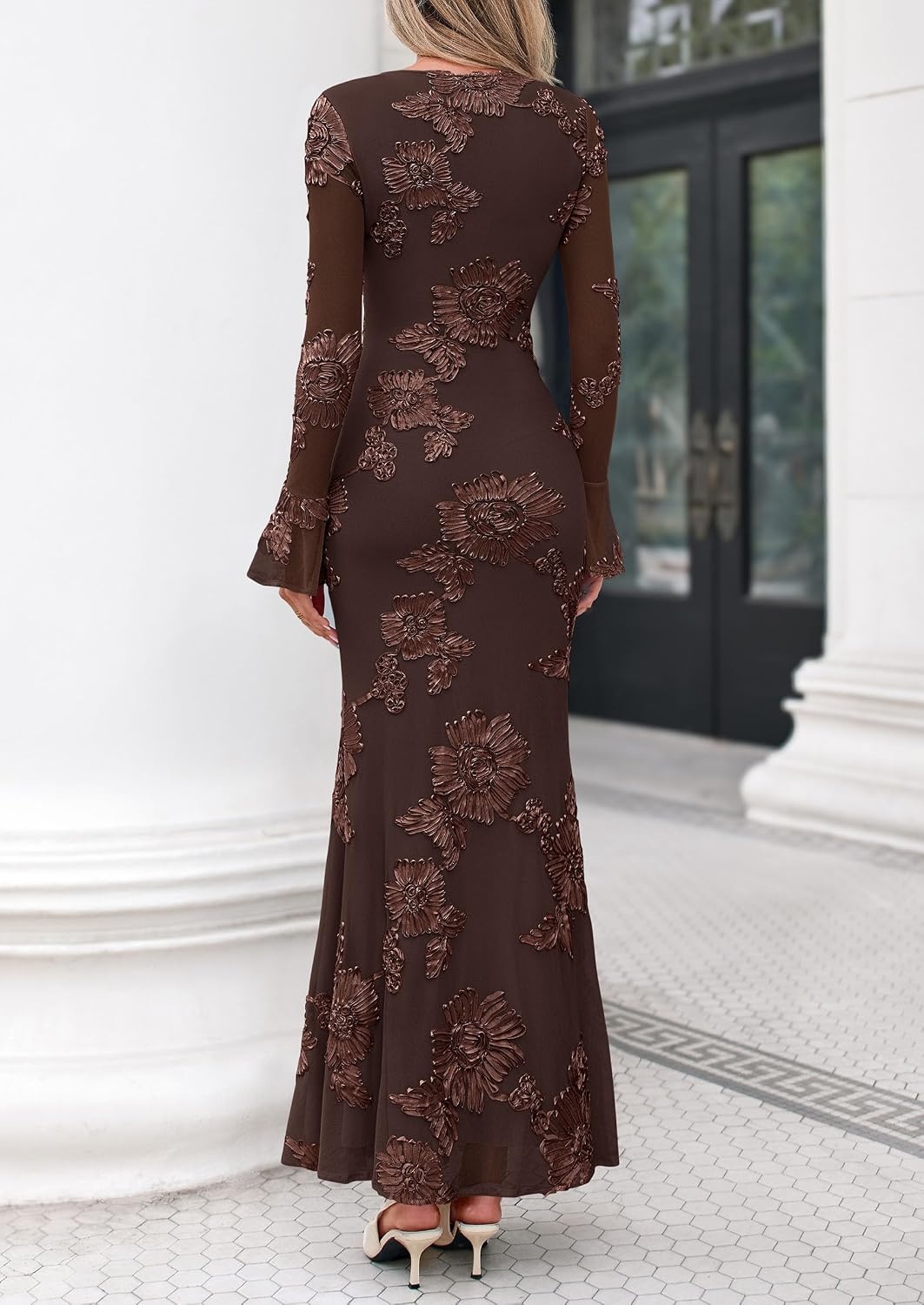 image:imagePRETTYGARDEN Womens Formal Floral Maxi Bodycon Wedding Guest Dresses 2026Brown