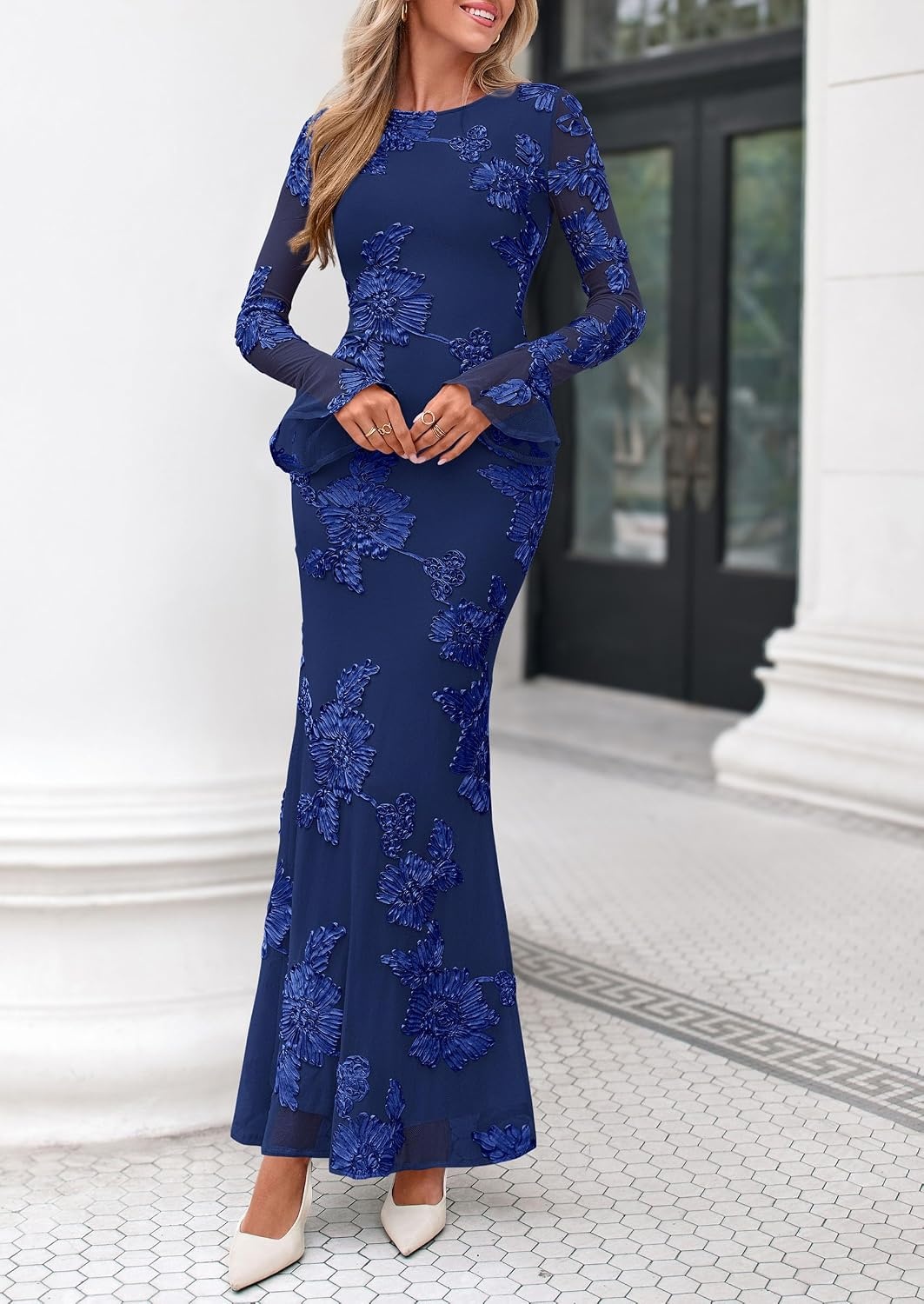 image:imagePRETTYGARDEN Womens Formal Floral Maxi Bodycon Wedding Guest Dresses 2026Navy Blue