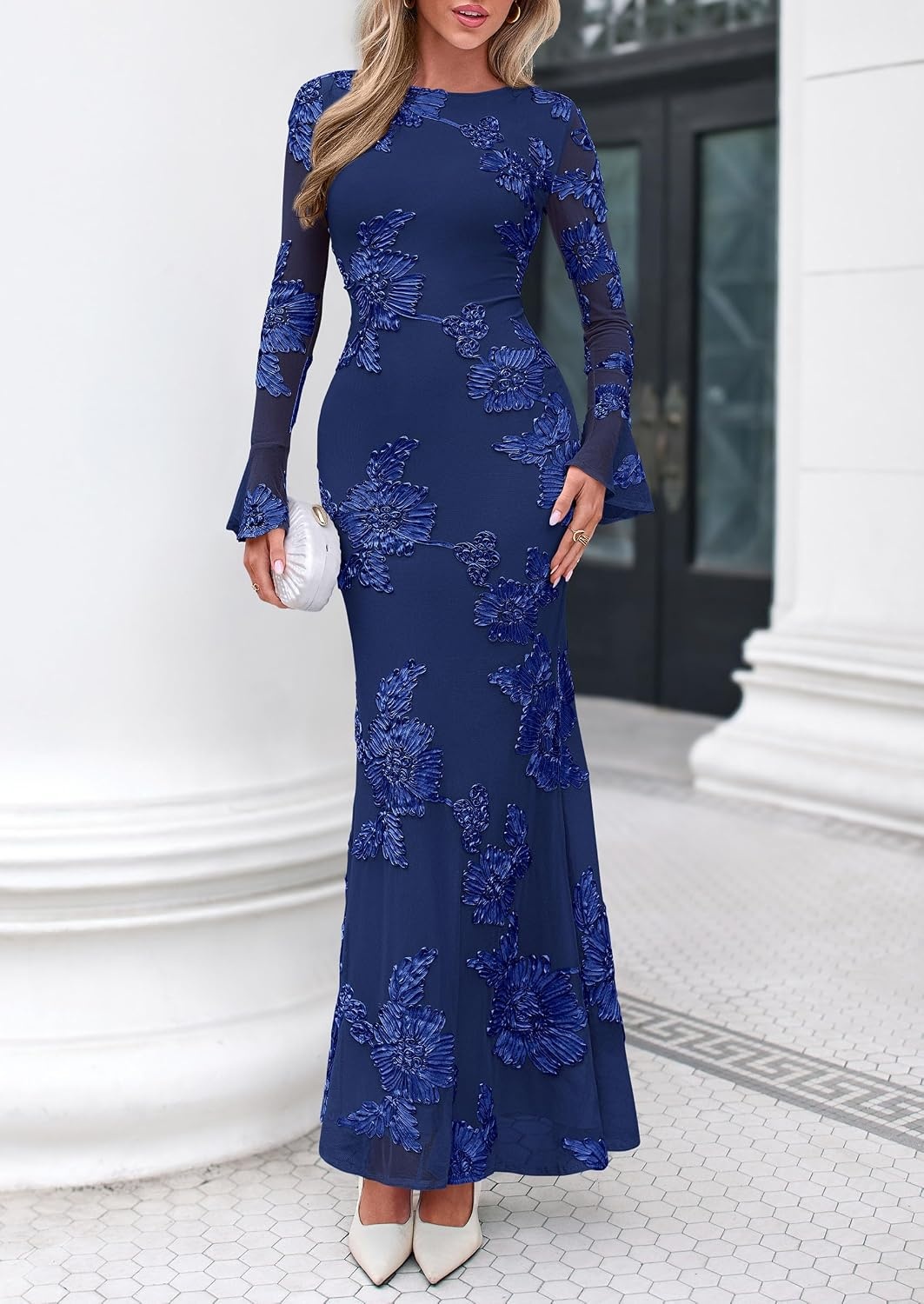 image:imagePRETTYGARDEN Womens Formal Floral Maxi Bodycon Wedding Guest Dresses 2026Navy Blue