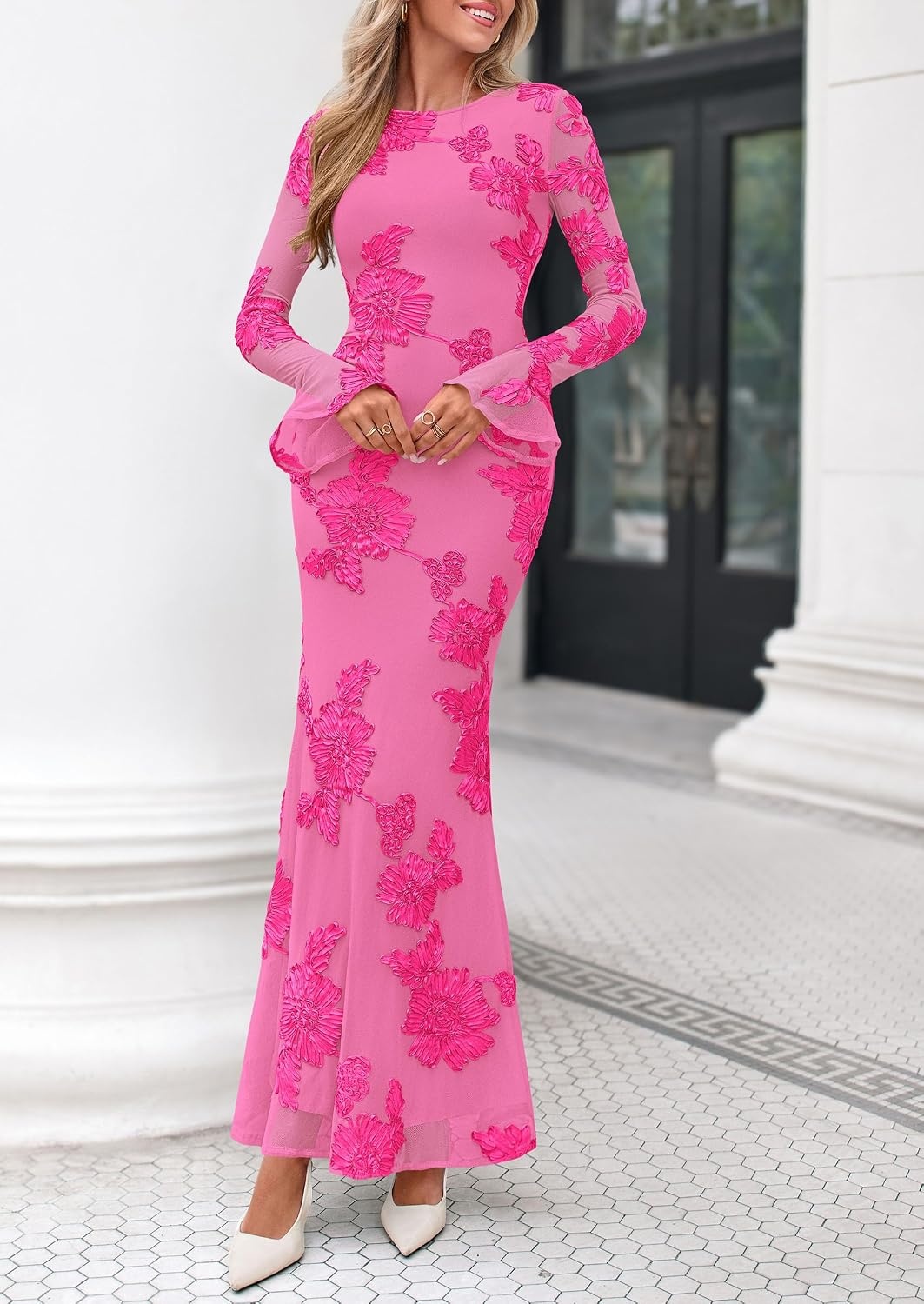 image:imagePRETTYGARDEN Womens Formal Floral Maxi Bodycon Wedding Guest Dresses 2026Rose Red