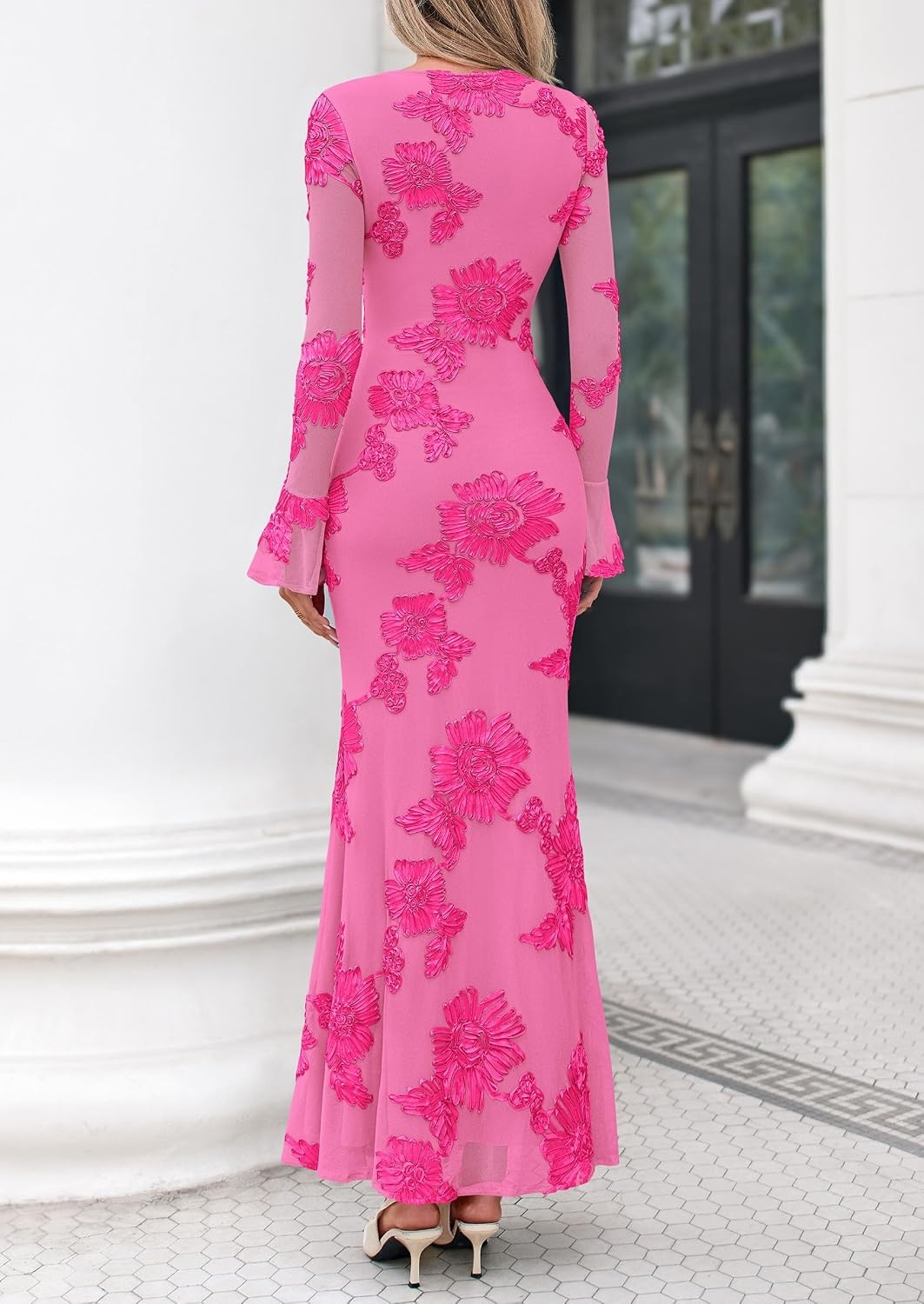 image:imagePRETTYGARDEN Womens Formal Floral Maxi Bodycon Wedding Guest Dresses 2026Rose Red