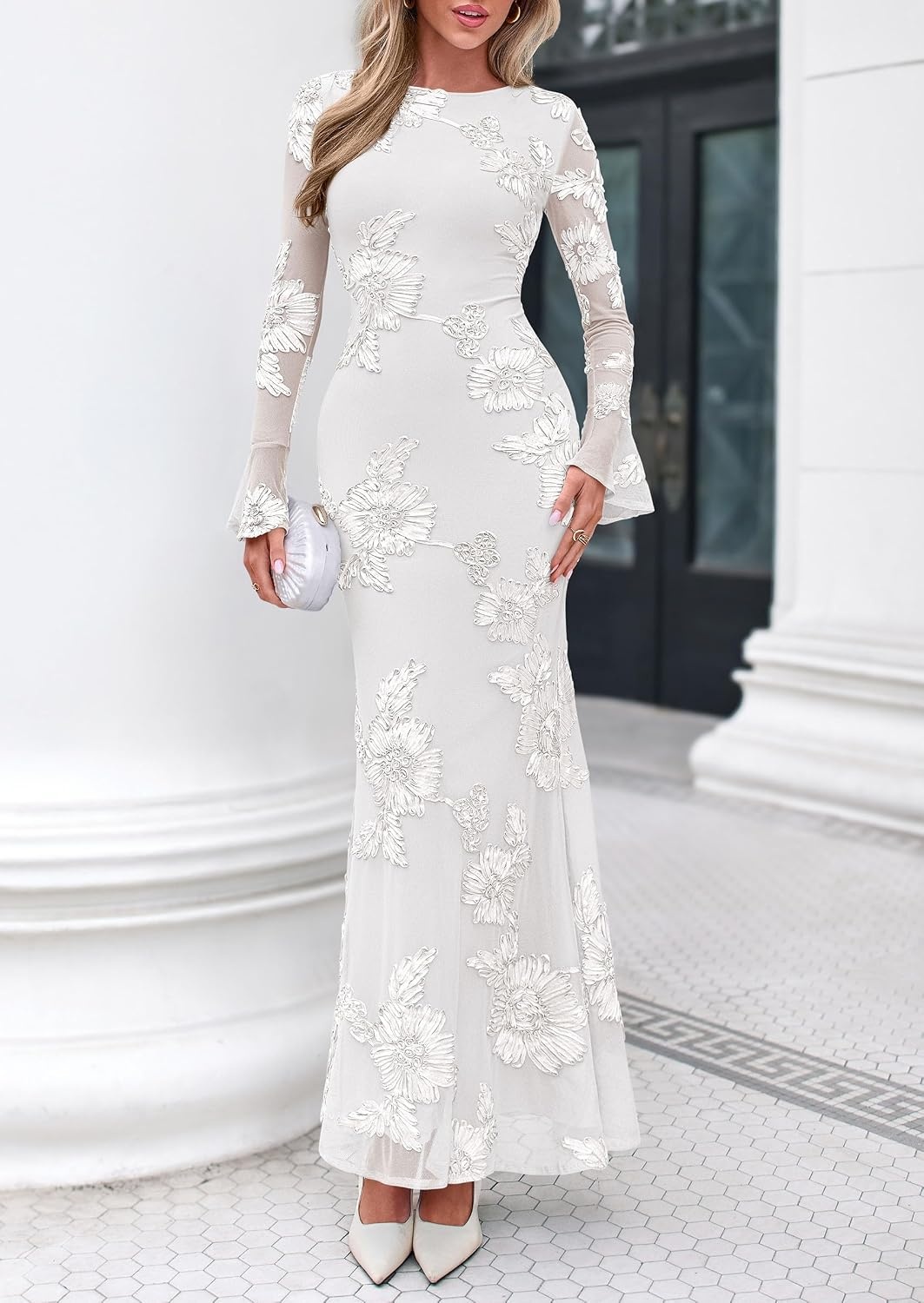 image:imagePRETTYGARDEN Womens Formal Floral Maxi Bodycon Wedding Guest Dresses 2026White