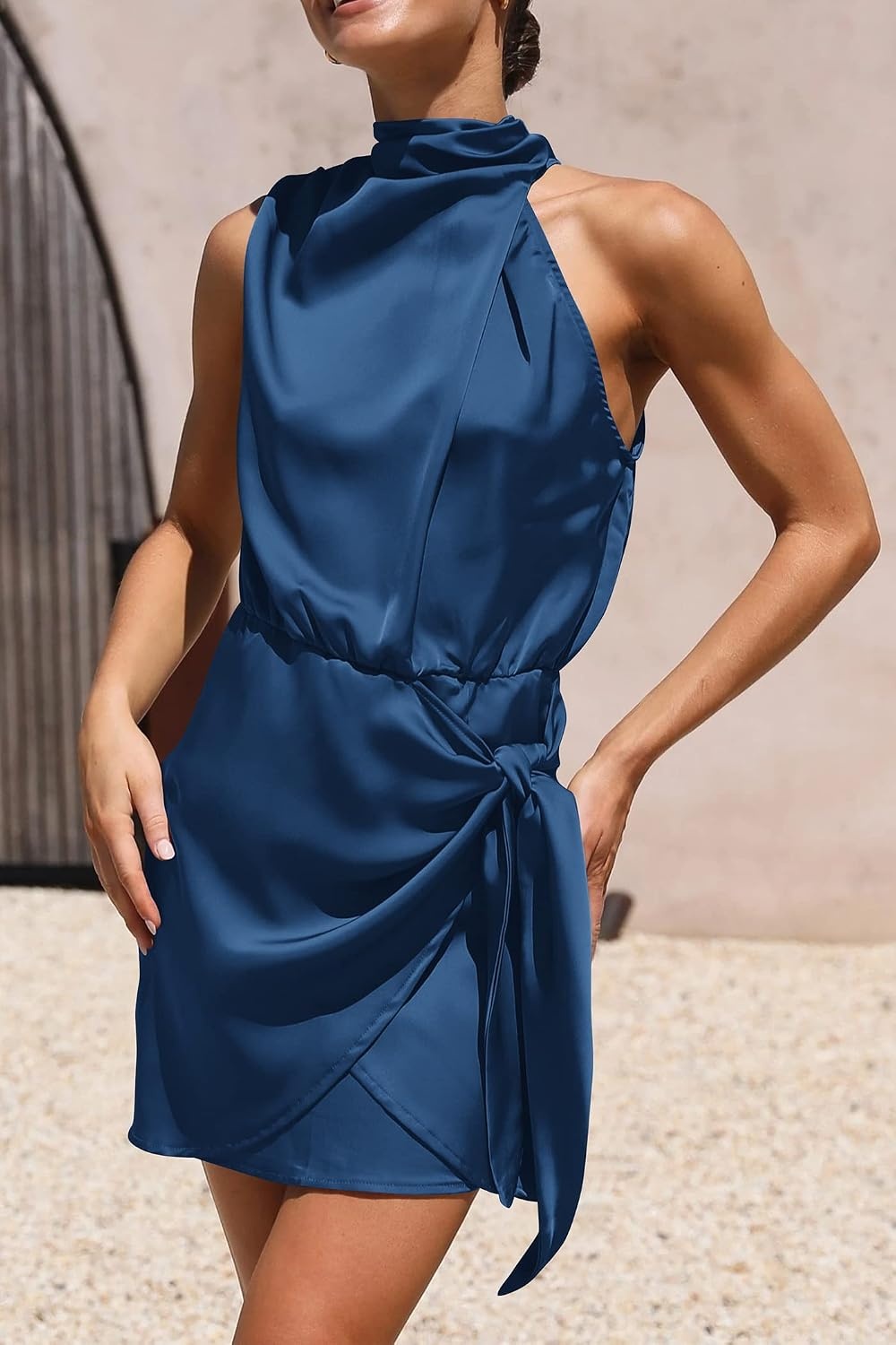 image:imagePRETTYGARDEN Womens Formal Short Satin Cocktail DressDark Blue
