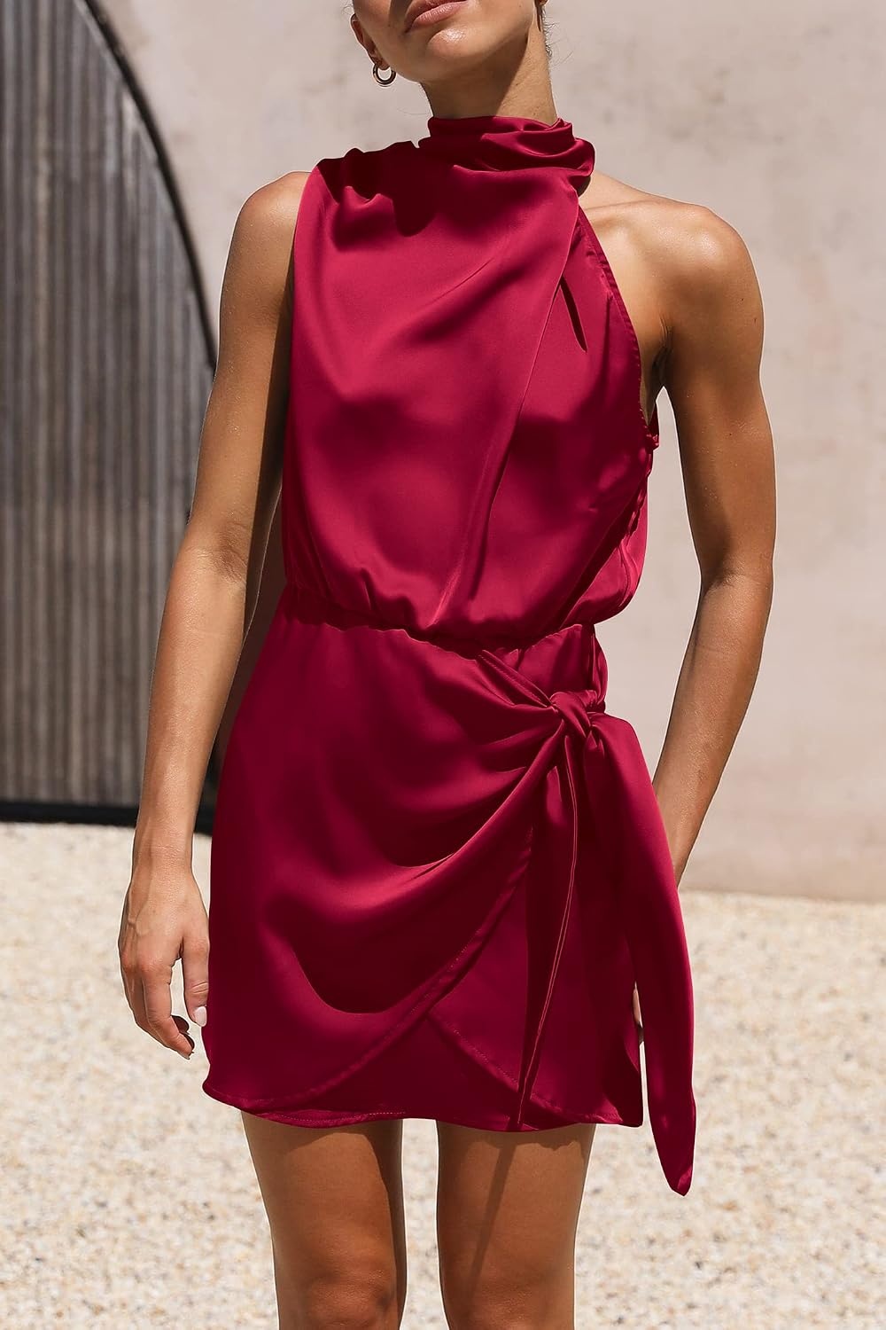 image:imagePRETTYGARDEN Womens Formal Short Satin Cocktail DressDeep Red
