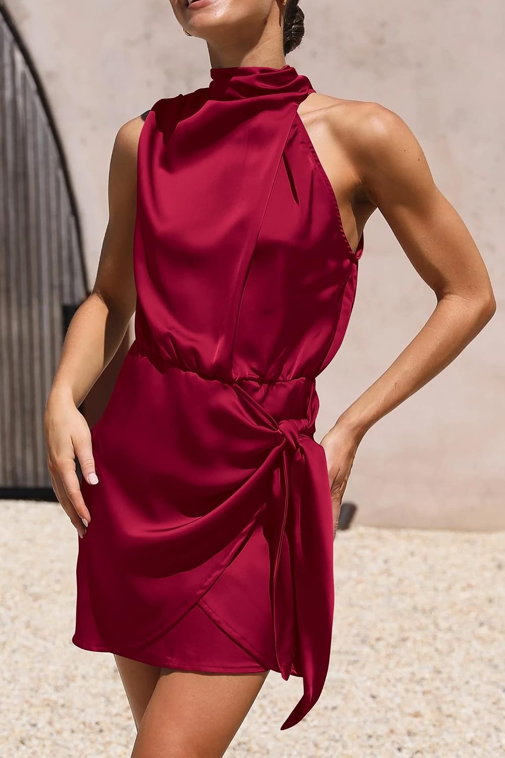 image:imagePRETTYGARDEN Womens Formal Short Satin Cocktail DressDeep Red
