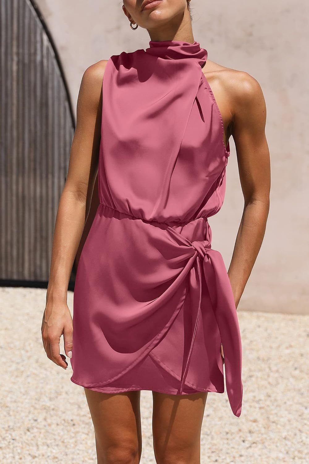 image:imagePRETTYGARDEN Womens Formal Short Satin Cocktail DressDusty Pink
