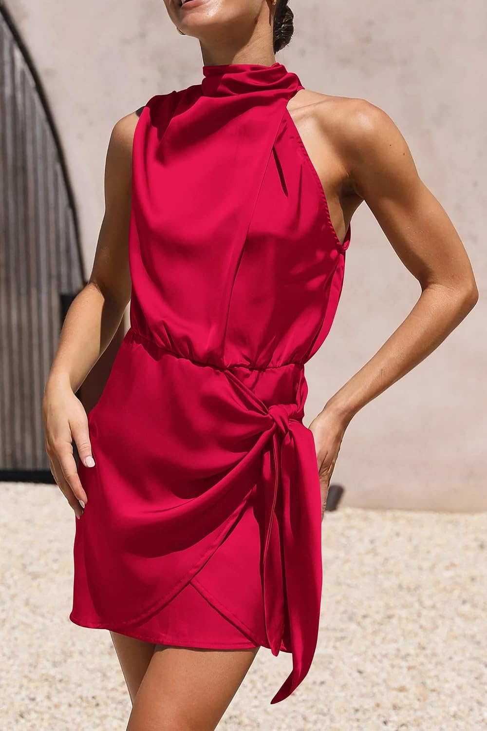 image:imagePRETTYGARDEN Womens Formal Short Satin Cocktail DressRed