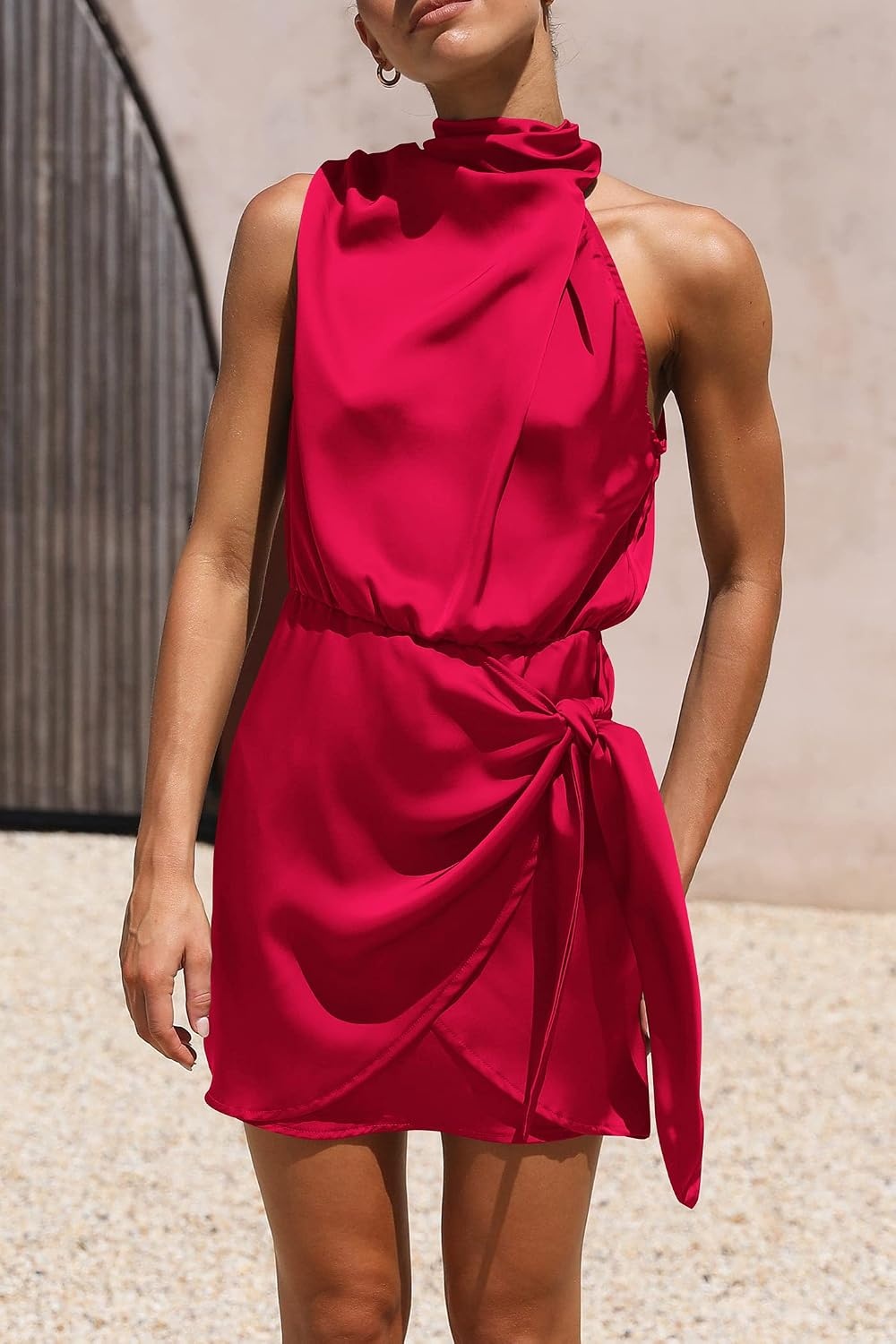 image:imagePRETTYGARDEN Womens Formal Short Satin Cocktail DressRed