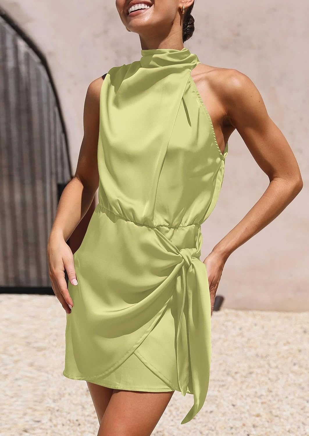image:imagePRETTYGARDEN Womens Formal Short Satin Cocktail DressTender Green
