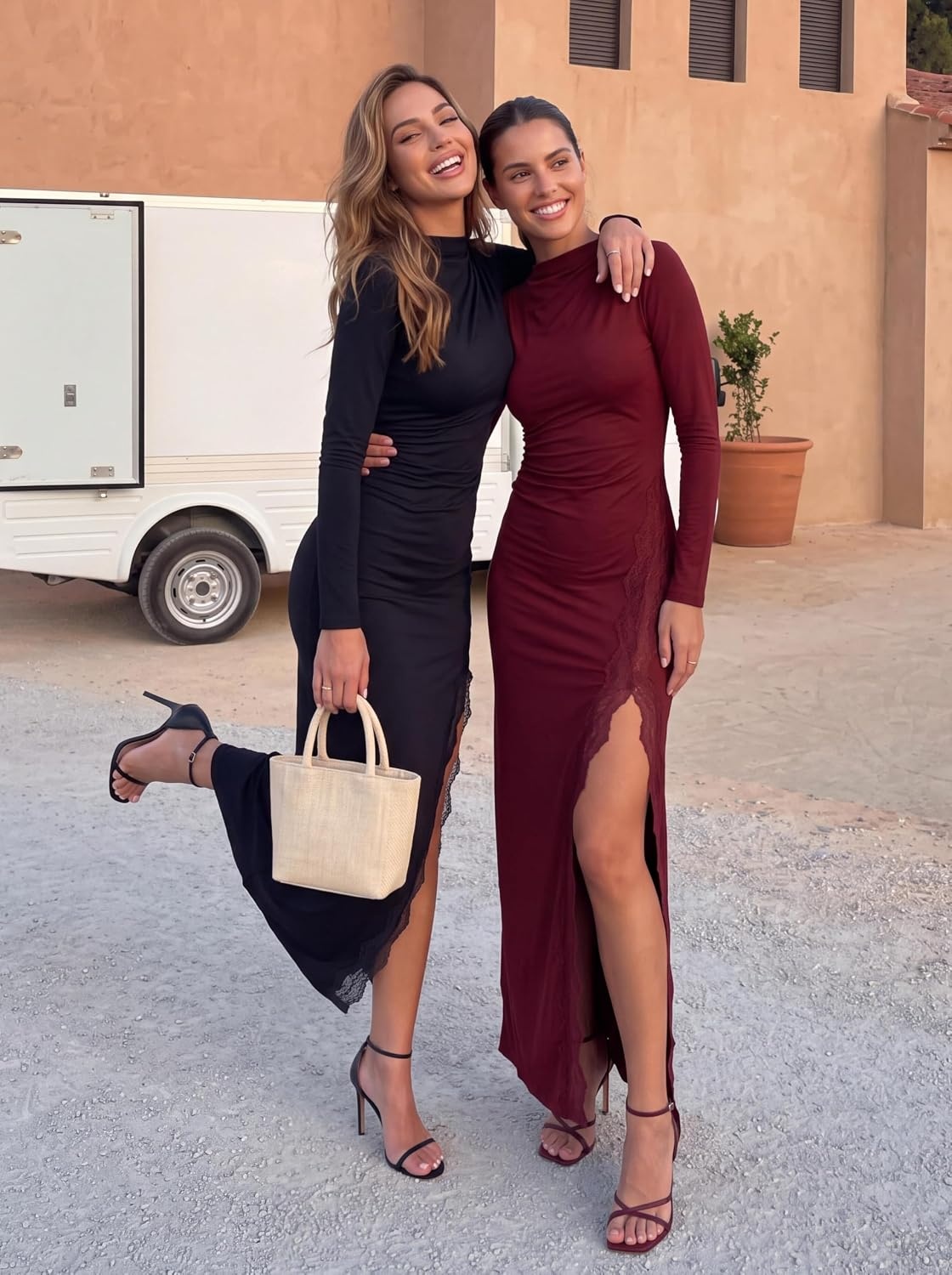 image:imagePRETTYGARDEN Womens Long Sleeve Wedding Guest Dress Fall Ruched Maxi DressBlack