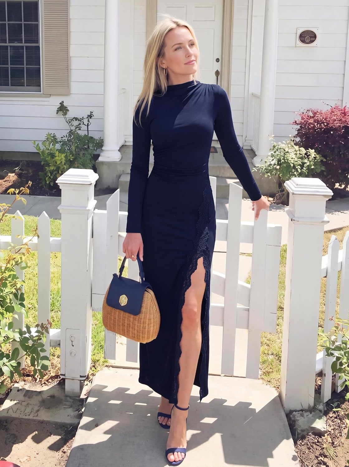 image:imagePRETTYGARDEN Womens Long Sleeve Wedding Guest Dress Fall Ruched Maxi DressNavy
