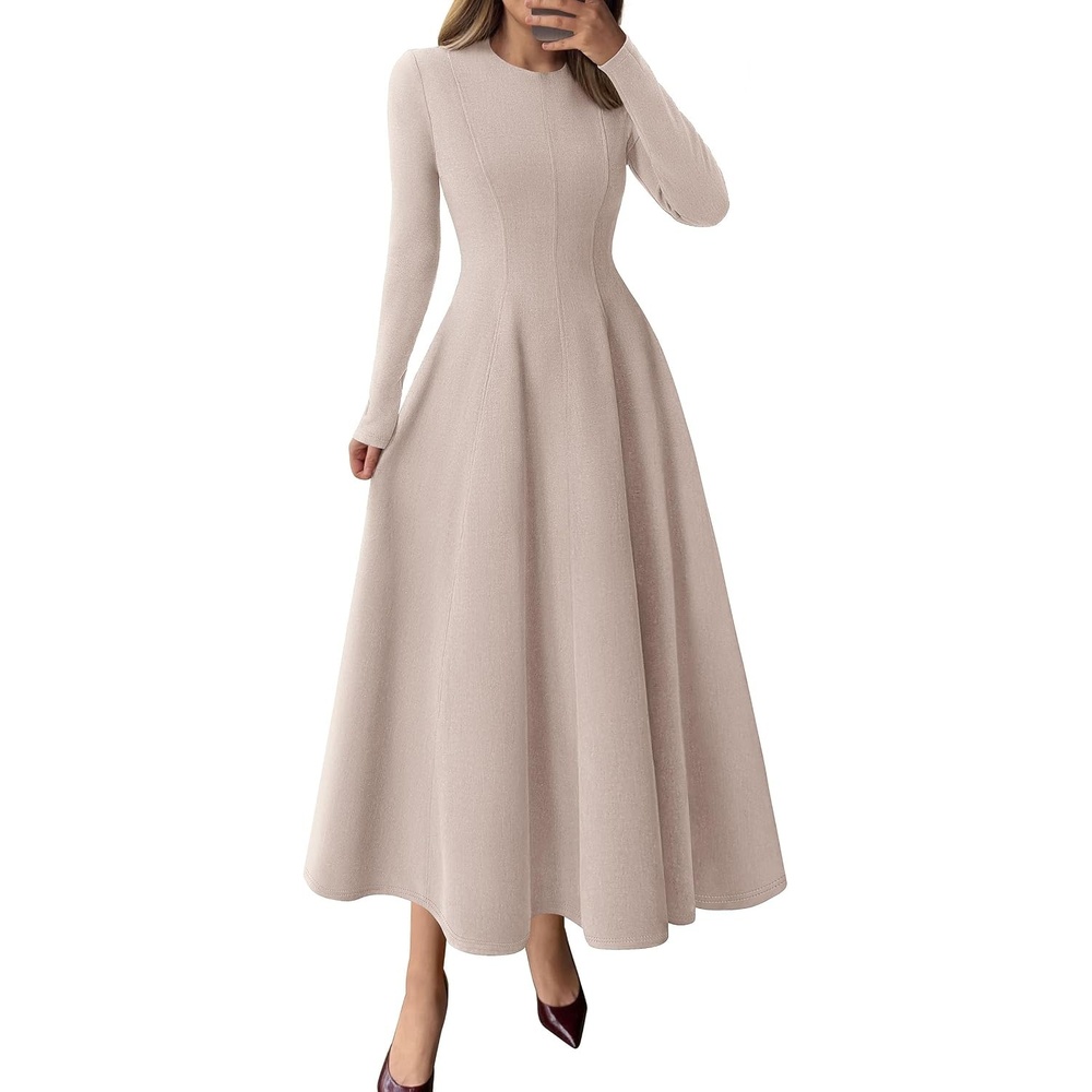 image:imagePRETTYGARDEN Womens Fall Long Sleeve A Line Midi Elegant Cocktail DressApricot