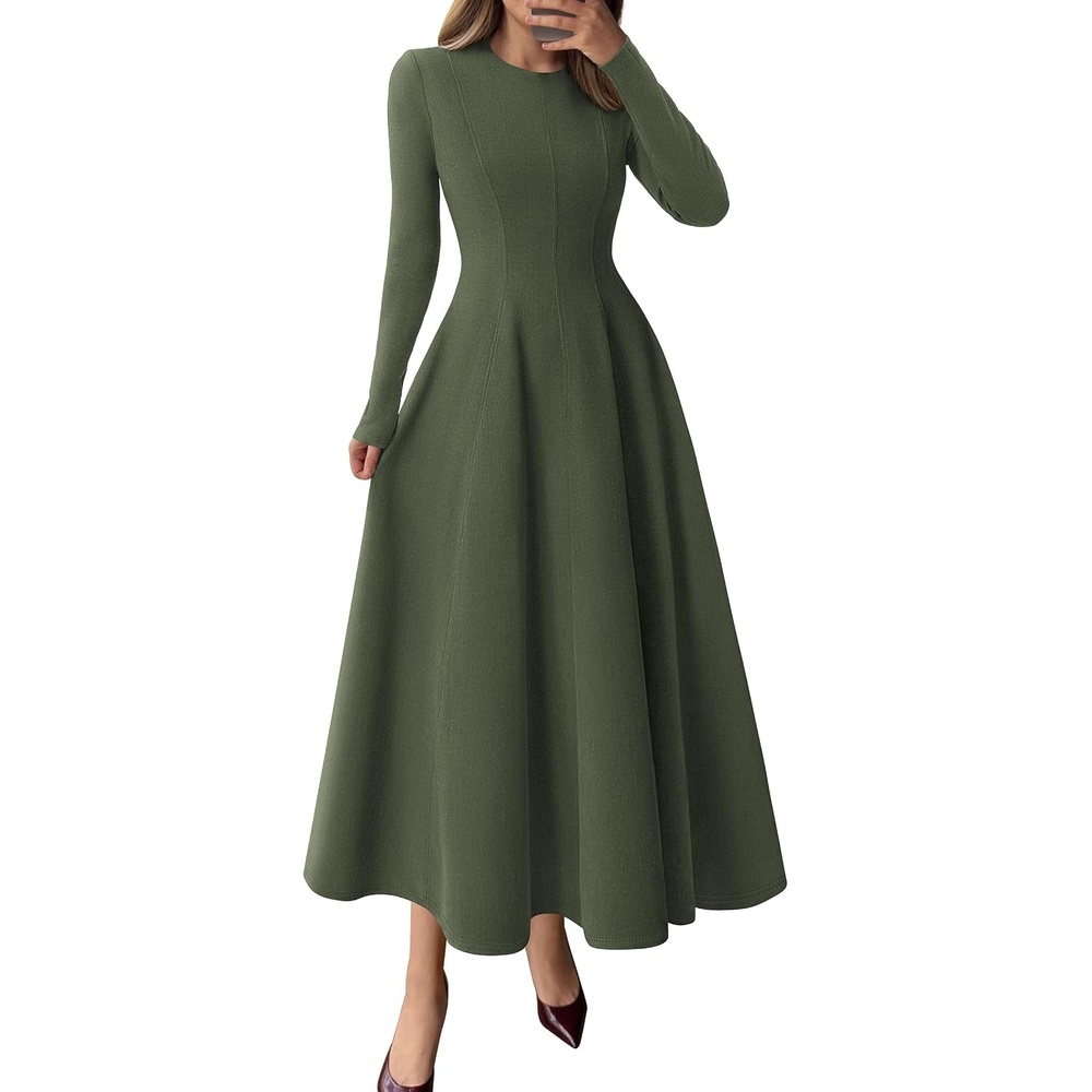 image:imagePRETTYGARDEN Womens Fall Long Sleeve A Line Midi Elegant Cocktail DressArmy Green