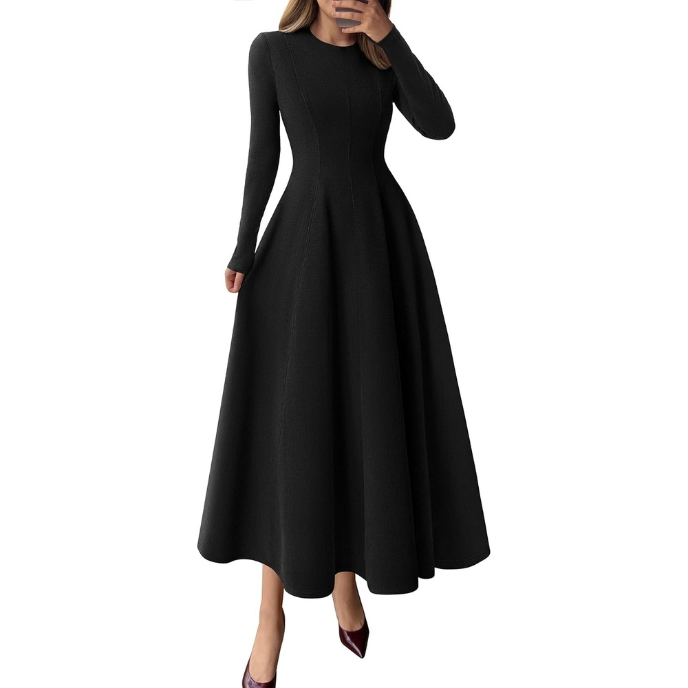 image:imagePRETTYGARDEN Womens Fall Long Sleeve A Line Midi Elegant Cocktail DressBlack