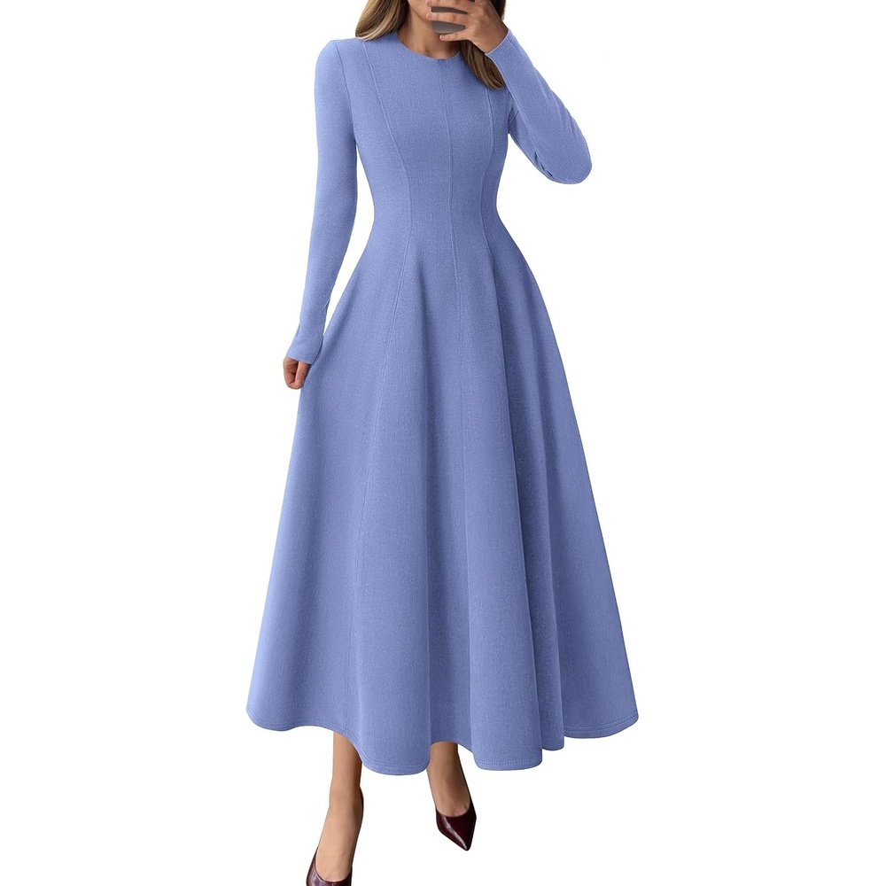 image:imagePRETTYGARDEN Womens Fall Long Sleeve A Line Midi Elegant Cocktail DressBlue