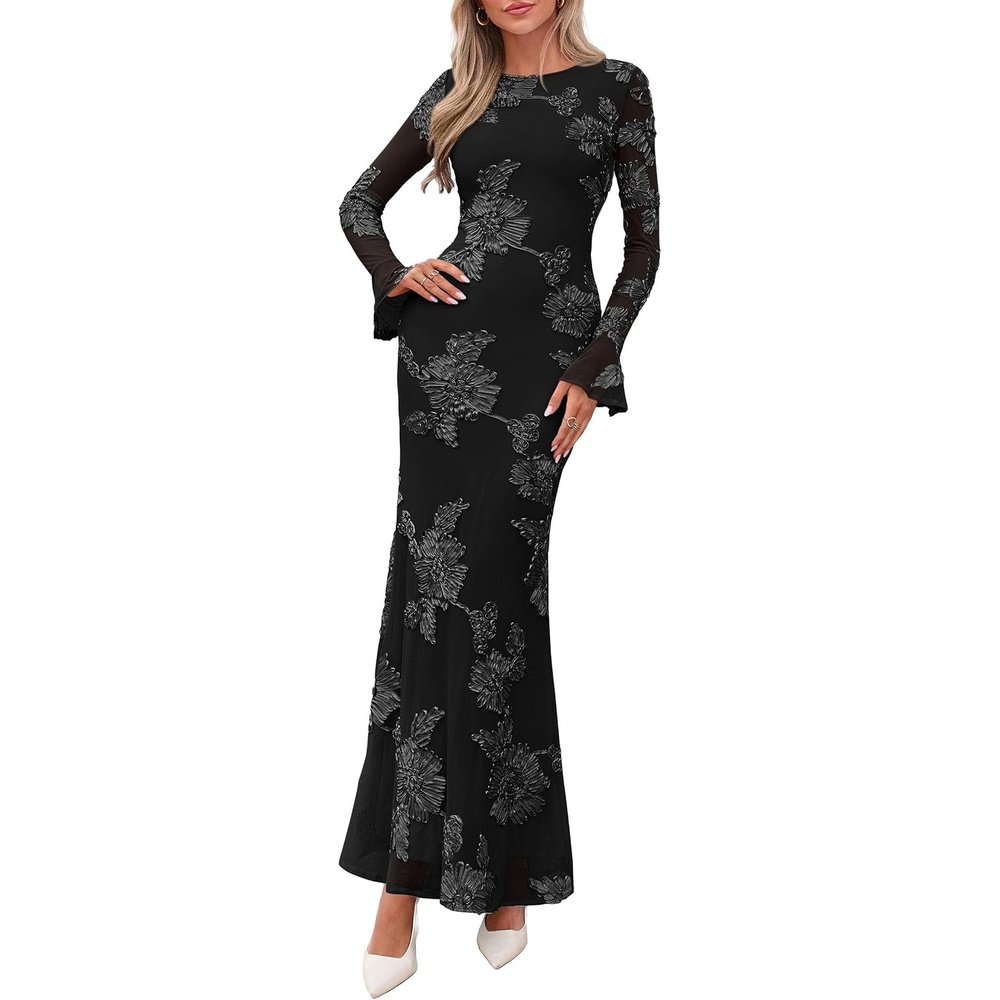 image:imagePRETTYGARDEN Womens Formal Floral Maxi Bodycon Wedding Guest Dresses 2026Black