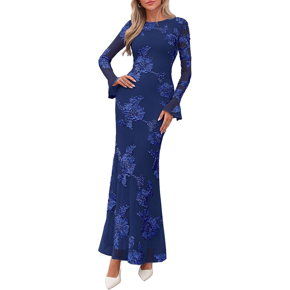 image:imagePRETTYGARDEN Womens Formal Floral Maxi Bodycon Wedding Guest Dresses 2026Navy Blue