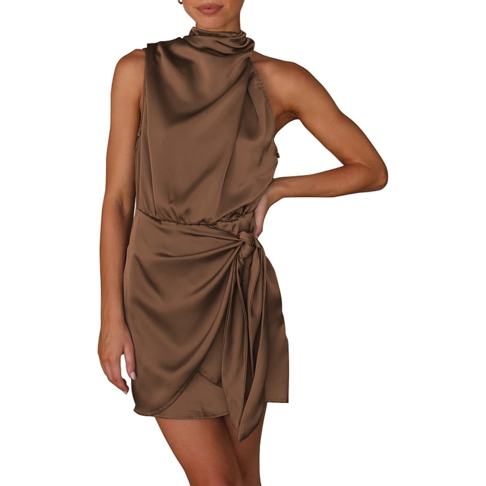 image:imagePRETTYGARDEN Womens Formal Short Satin Cocktail DressDark Brown
