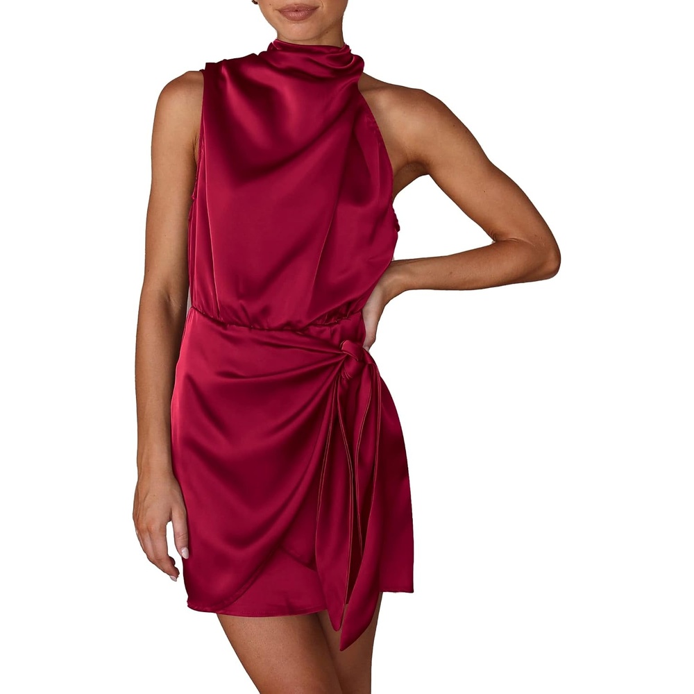 image:imagePRETTYGARDEN Womens Formal Short Satin Cocktail DressDeep Red