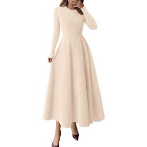 PRETTYGARDEN Women’s Fall Long Sleeve A Line Midi Elegant Cocktail Dress(Beige)