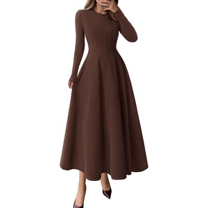 PRETTYGARDEN Women’s Fall Long Sleeve A Line Midi Elegant Cocktail Dress(Brown)