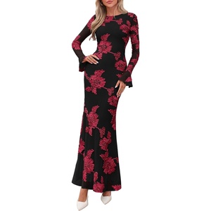 PRETTYGARDEN Women’s Formal Floral Maxi Bodycon Wedding Guest Dresses 2026(Black Red)