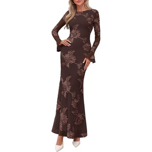 PRETTYGARDEN Women’s Formal Floral Maxi Bodycon Wedding Guest Dresses 2026(Brown)