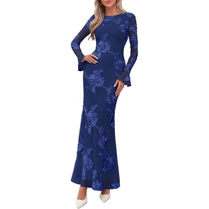 PRETTYGARDEN Women’s Formal Floral Maxi Bodycon Wedding Guest Dresses 2026(Navy Blue)