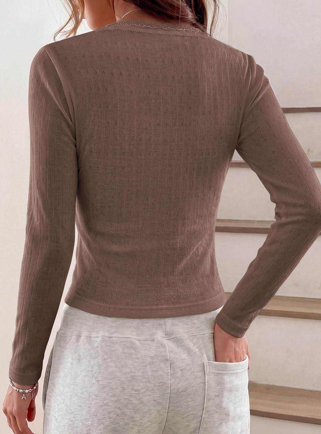 image:imagePRETTYGARDEN Womens Long Sleeve Henley Shirts Going Out TopsDark Khaki