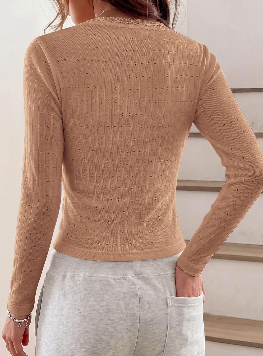image:imagePRETTYGARDEN Womens Long Sleeve Henley Shirts Going Out TopsKhaki