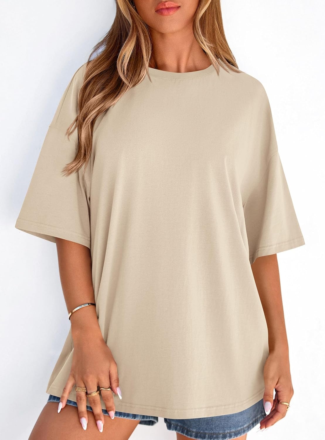 image:imagePRETTYGARDEN Womens Oversized Tshirts Going Out TopsApricot