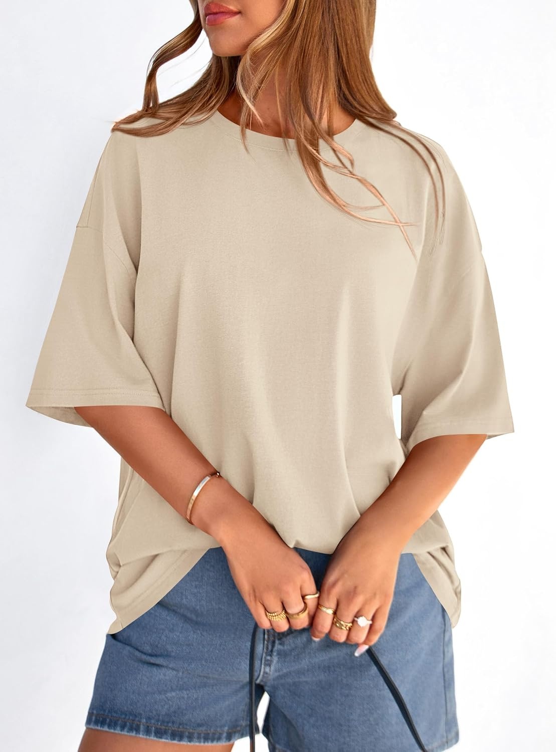 image:imagePRETTYGARDEN Womens Oversized Tshirts Going Out TopsApricot