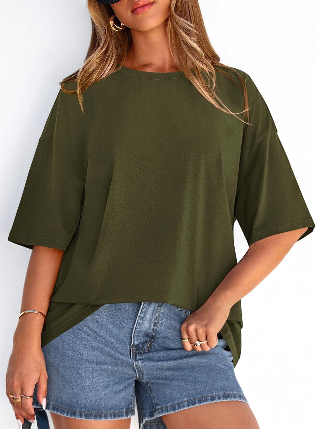 image:imagePRETTYGARDEN Womens Oversized Tshirts Going Out TopsArmy Green