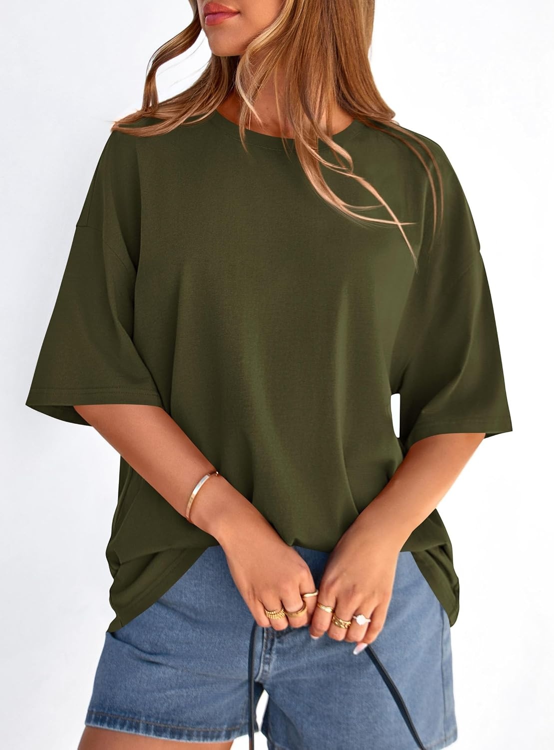 image:imagePRETTYGARDEN Womens Oversized Tshirts Going Out TopsArmy Green
