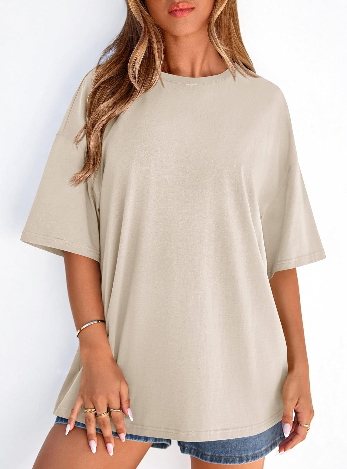 image:imagePRETTYGARDEN Womens Oversized Tshirts Going Out TopsBeige