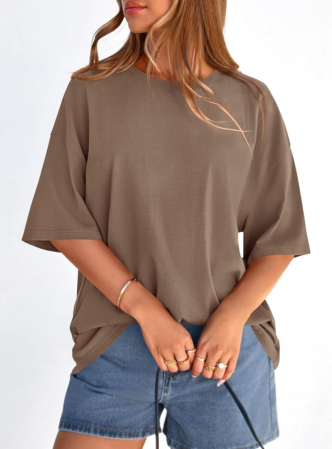 image:imagePRETTYGARDEN Womens Oversized Tshirts Going Out TopsBrown