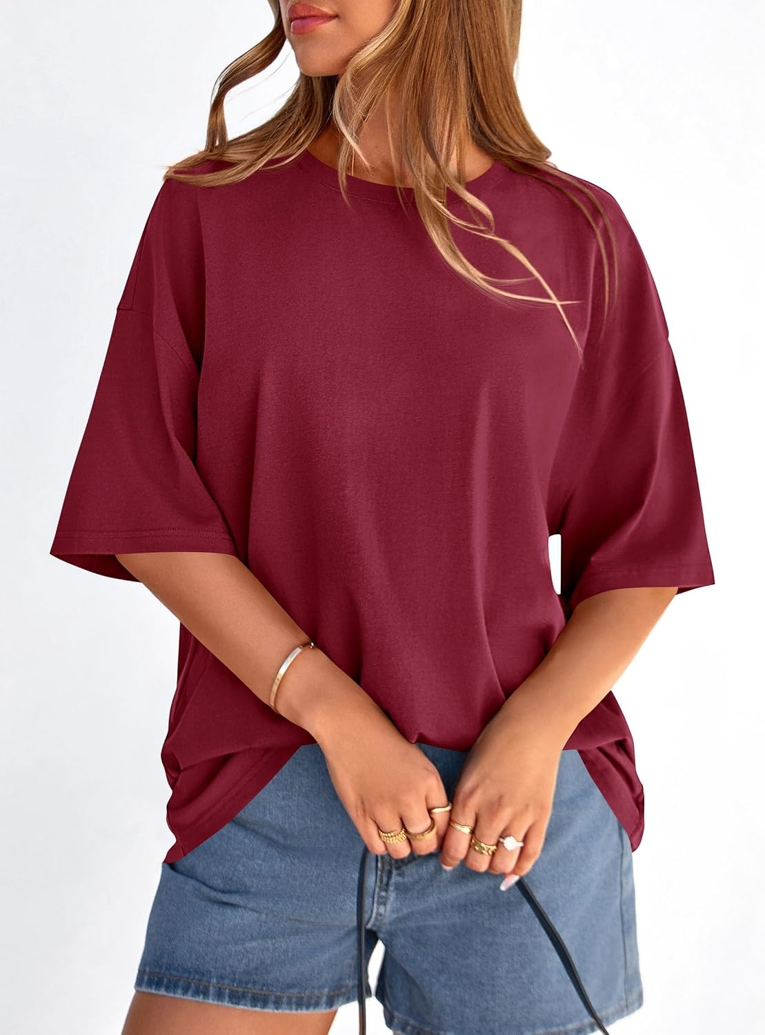 image:imagePRETTYGARDEN Womens Oversized Tshirts Going Out TopsBurgundy